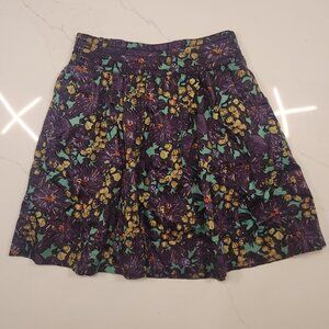 J. CREW Sz 0 Purple AOP Floral ruffle & Flare mini skirt pockets Preppy Women's